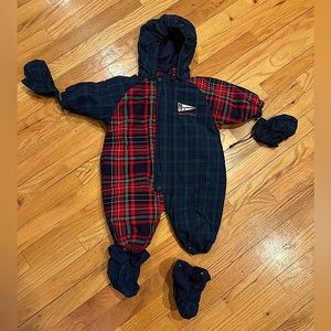 Vintage Nautica Winter Bunting Snowsuit Color-block Plaid Baby Size 3-6 Months